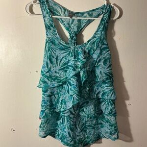 Charlotte Russe Teal Patterned Ruffle Tank Top